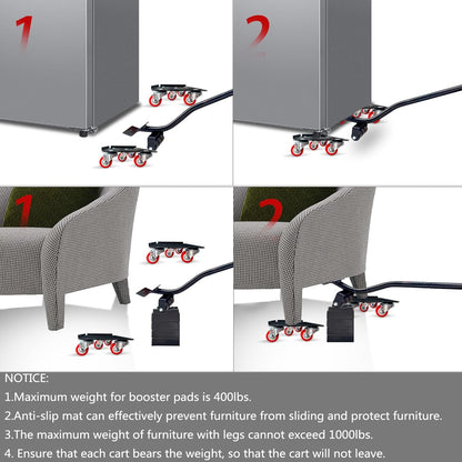 Furniture-Dolly-Furniture-Movers with-5-Wheels, Furniture Sliders Lifters Tool Set for Moving Heavy Duty, Furniture Dollies, Max Capacity 1650Ib Red