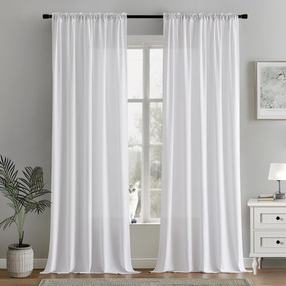 MIULEE White Privacy Sheer Curtains That Let Light in 102 Inches Long Non-See-Through Semi Sheer Curtains Light Filtering Window Curtain Drapes for Living Room Bedroom 2 Panels Set 42 X 102