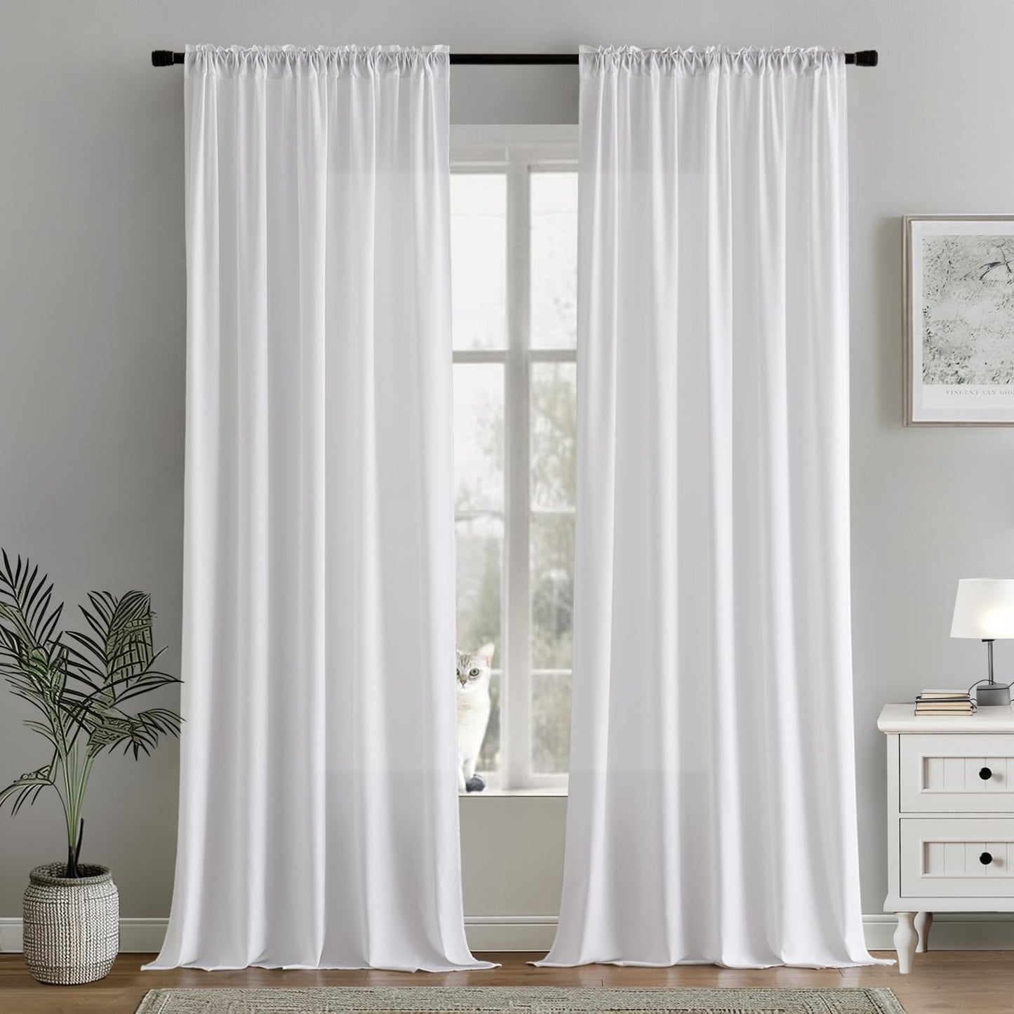 MIULEE White Privacy Sheer Curtains That Let Light in 96 Inches Long Non-See-Through Semi Sheer Curtains Light Filtering Window Curtain Drapes for Living Room Bedroom 2 Panels Set 42 X 96