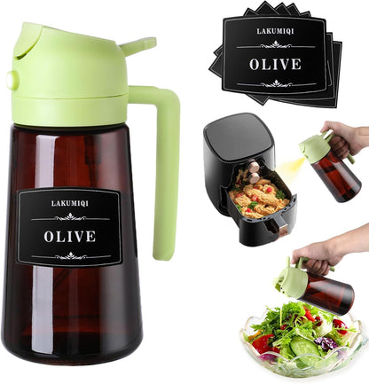 2-in-1 Glass Oil Dispenser & Sprayer - 16oz/470ml Leakproof Olive Oil Sprayer Bottle for Cooking, Air Fryer, BBQ, Baking, Salad (Green)
