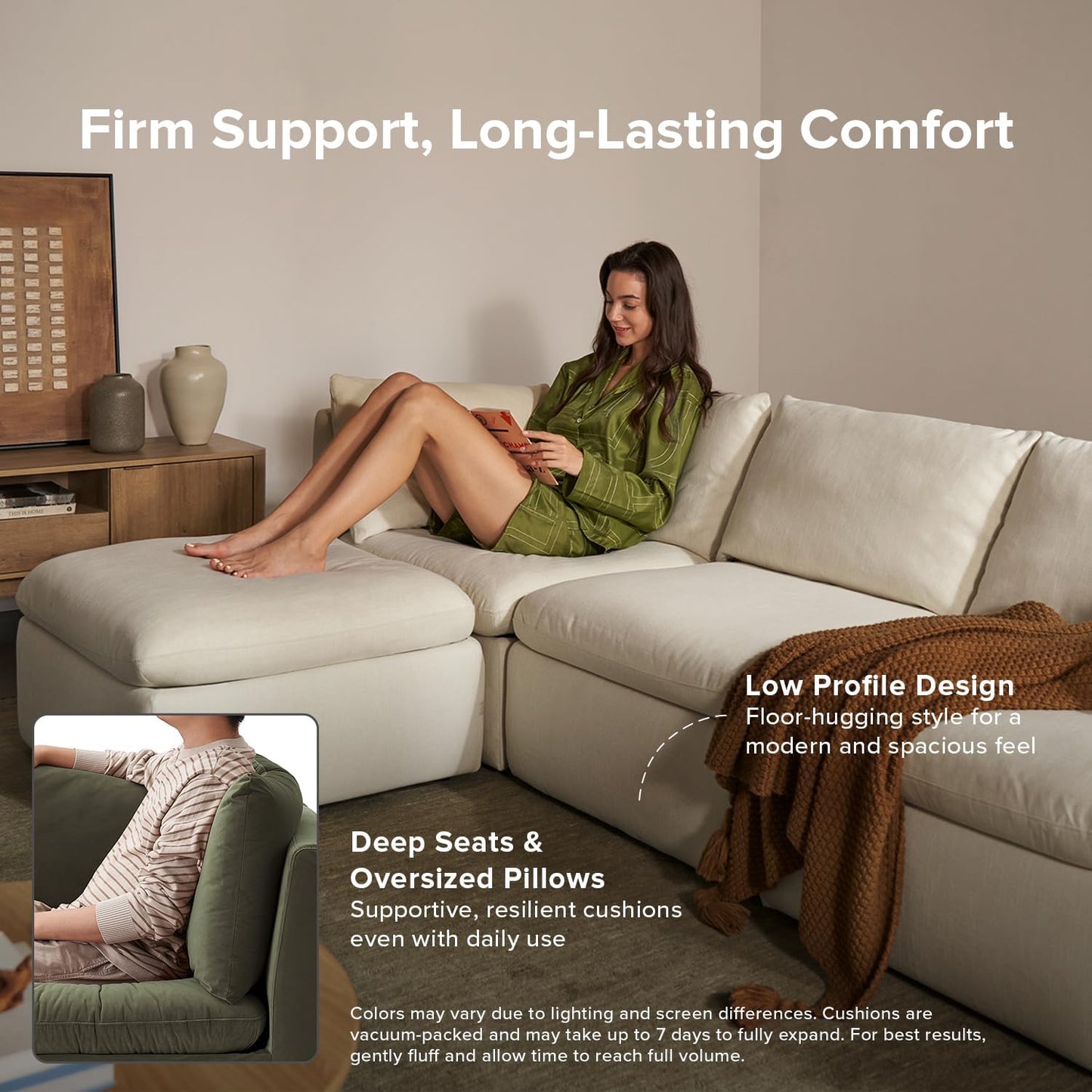 mopio Oversized Modular Sectional Sofa with Fully Removable Covers and Storage, Convertible U, L-Shaped and Sleeper Sectional, Modern Couches with Ottoman Chaise (Olive Green Velvet, 7 Seats, U)