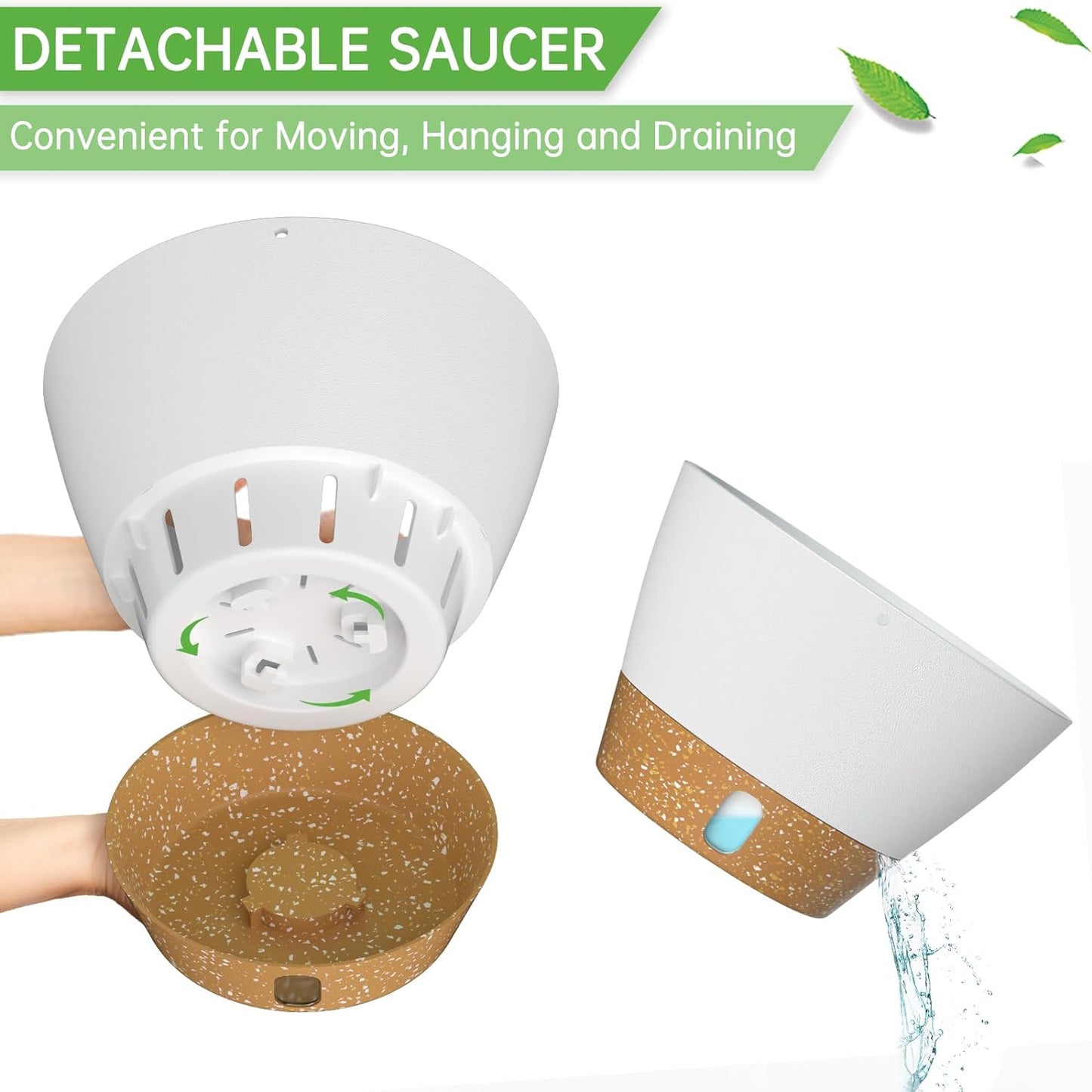 ZMTECH 8 Inch Hanging Planters for Indoor Plants, Hanging Baskets for Plants Outdoor with Visible Water Level, Hanging Flower Pots with Drainage Holes & Removable Tray(2 Pack, White)