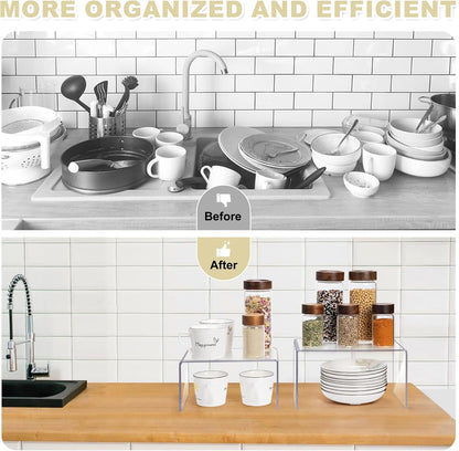 Acrylic Clear Kitchen Rack for Dishes, Spices Jars and Mugs, Kitchen Counter Cabinet Organizer, Clear Spice Rack Shelves, 5mm Thick, 2 Pack