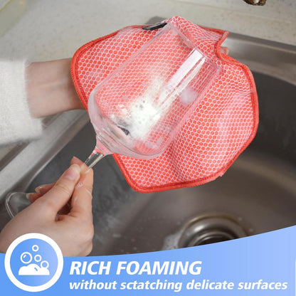 KinHwa Kitchen Washcloths for Dishes Absorbent Microfiber Dish Cloths Quick Dry Dish Rags with Poly Scour Scrub Side Ideal for Kitchen Cleaning (Red, 7inchx7inch 9 Pack)