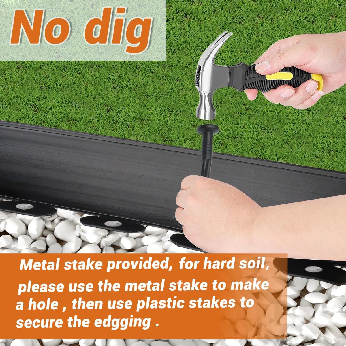 Landscape Edging Border, Plastic Edging for Landscaping, Garden Edging Border,Lawn Edging,Garden Borders,Flower Bed Edging no dig,Rubberific Landscape Edging, (Plastic Stakes, Black-33Feet-Tall Wall)