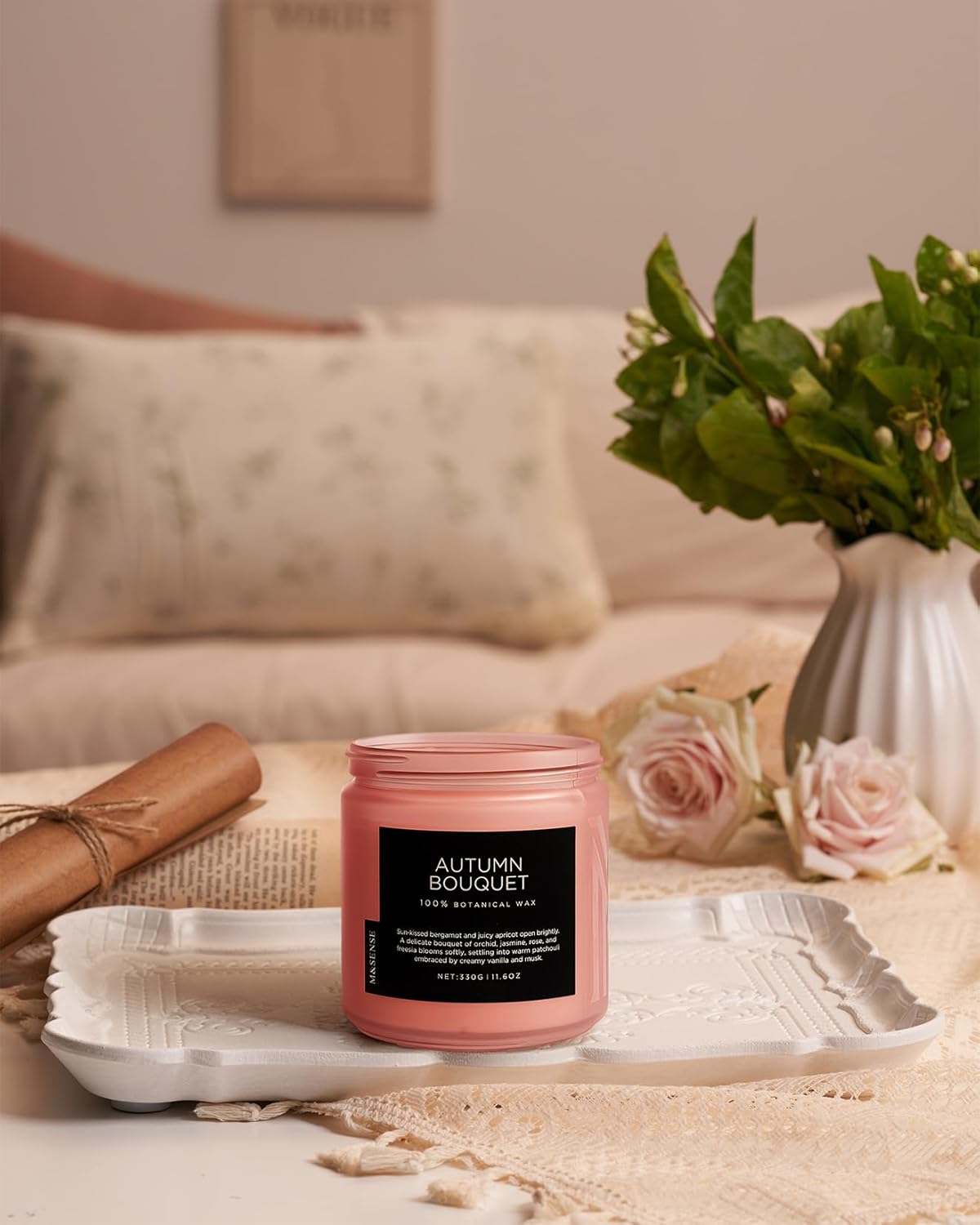 M&SENSE Fall Candle Autumn Wreath Scented, Large 11.6oz Natural Soy Wax 70 Hours Burn Time Clean Non Toxic Candle Classic 2 Wicks Gifts