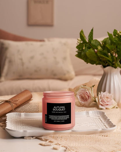 M&SENSE Fall Candle Autumn Wreath Scented, Large 11.6oz Natural Soy Wax 70 Hours Burn Time Clean Non Toxic Candle Classic 2 Wicks Gifts