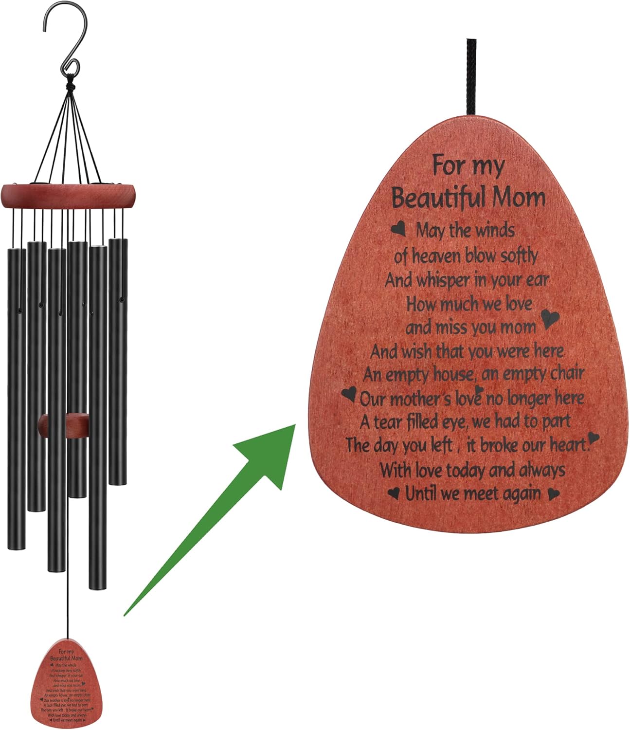 Memgift Memorial Wind Chimes for Outside – Sympathy Gift for Loss of Mother, Outdoor Yard Keepsake Wind Chime in Memory of Mom