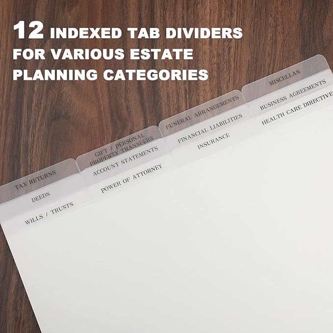 Henoyso Fireproof Estate Planning Portfolio Black 1.5" 3 Ring End of Life Binder with Zip Estate Planning Organizer for Wills, Trusts, Powers of Attorney, 12 Indexed Dividers Included