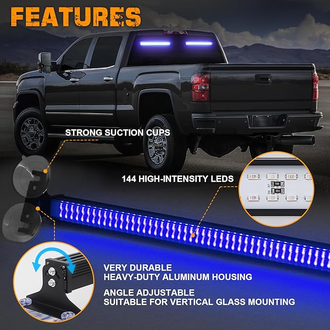 XRIDONSEN 2 in 1 Blue Emergency Lights Traffic Advisor Light Bar 144 LED Warning Safety Strobe Interior Front Windshield Dash Rear Window Light for Police Firefighter Vehicles Trucks Car, 2x17.7 inch