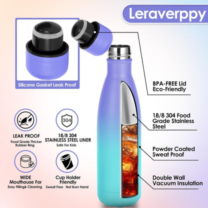 17oz Cola-Bottle Shaped Stainless Steel Leak-proof Water Bottle,Double Wall Vacuum Insulated Metal,Travel Mug For Sports Indoors & Outdoors,BPA-Free Kids Flasks,Purple Blue(4Pack)