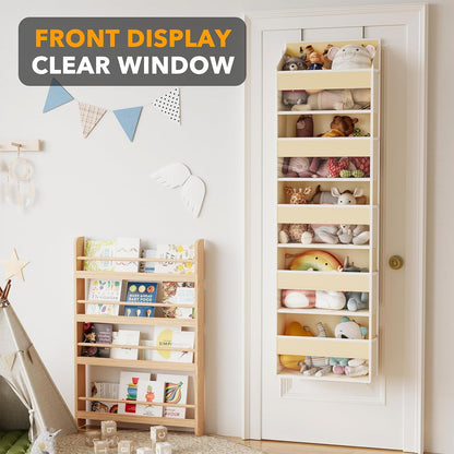 SpaceAid 1 Pack Over The Door Organizer with 5 Large Pockets and 10 Mesh Side Pockets, 5 Layers Door Organizer Hanging with Clear Window for Bedroom, Bathroom, Pantry and Nursery, Beige