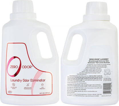 Zero Odor – Laundry Odor Eliminator - Permanently Eliminate laundry Odor – Patented Molecular Technology Best For Clothes, Towels & Linens, Shoes, Bags, Etc. - rinse and refresh Again, 64oz