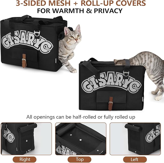 Dog Purse Carrier for Small Dogs, Cats and Puppies – Soft-Sided Foldable Pet Travel Bag with Multi Pockets, 3-Sided Mesh & Rollable Cover for Nervous Cats, Fits Pets up to 15 lbs (Black & Silver)