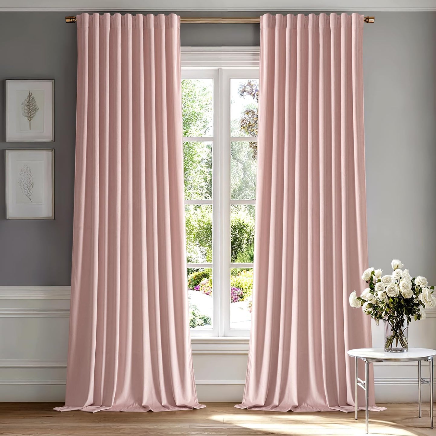 MIULEE Baby Pink Velvet Curtains 84 inches 2 Panels - Luxury Room Darkening Window Drapes for Bedroom Living Room Thermal Insulated Super Soft Blackout, Back Tab Rod Pocket Pinch Pleated, W52 x L84