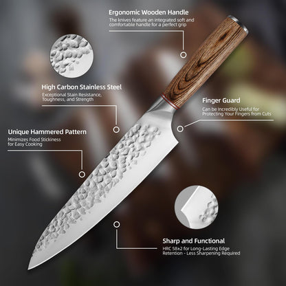 KOFERY 5PCS Chef and BBQ Knife Set with Roll Bag, High Carbon Stainless Steel Knives for Precise Cooking, Outdoor Meat Cutting(Include Sharpening Steel)