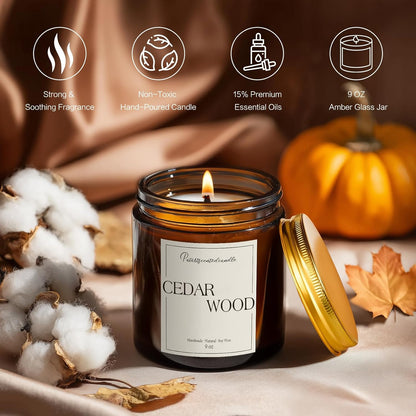 Cedar Wood Candles for Home Scented, Natural Soy Aromatherapy Non Toxic Candles with Long Lasting Fragrance & Clean Burn, Luxury Jar Candle Gifts for Women, Men, Home Decoration 9oz