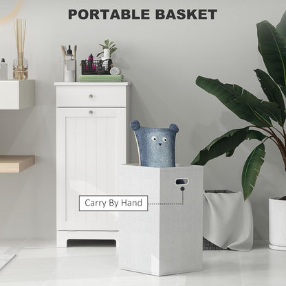 HOMCOM Laundry Hamper with Removable Basket, Tilt Out Hamper with Drawer and Beadboard Door, Bathroom Storage Cabinet, White