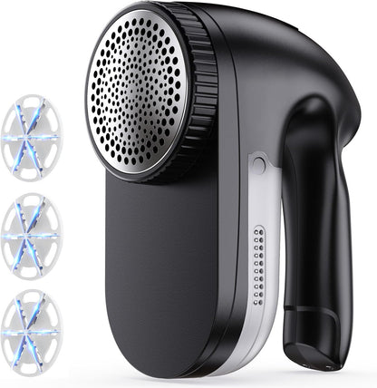 IPX6 Waterproof Washable Electric Fabric Shaver and Lint Remover, Rechargeable Sweater Defuzzer with 3 Free Extra Blades, Quickly and Effectively Remove Fluff,Fuzz,Bobbles for Clothes, Dark Black