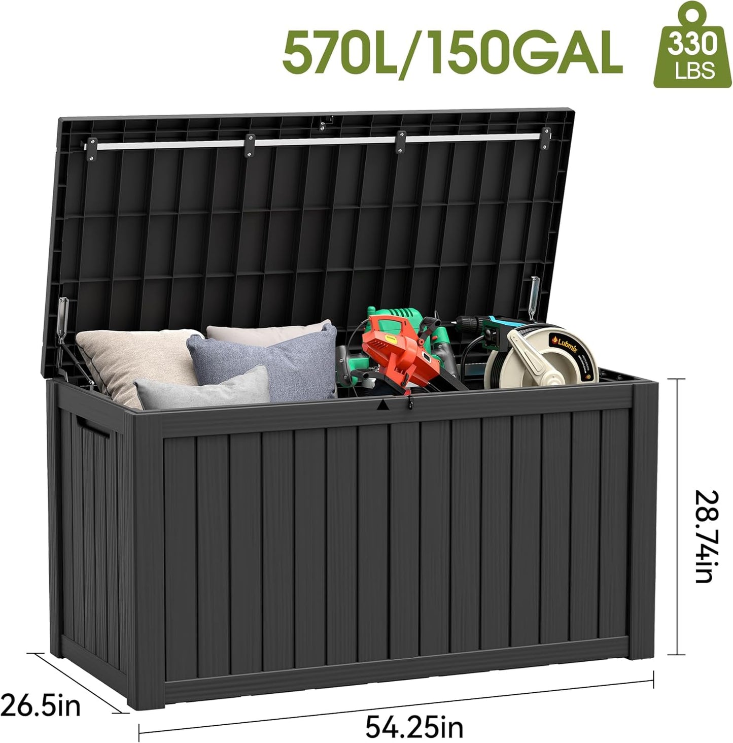 NUNU LAB 150 Gallon Outdoor Storage Box,Resin Large Sturdy Deck Box, Backyard Outside Storage Box Waterproof with Double Wall Panels,Package Delivery Garden Outdoor Hose Storage Bin