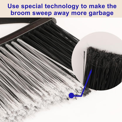 Heavy Duty Outdoor Broom - 15.7'' Wide, Long Handle, Angle Broom with Stiff Bristles for Patio, Garden, Garage, Yard (Black)