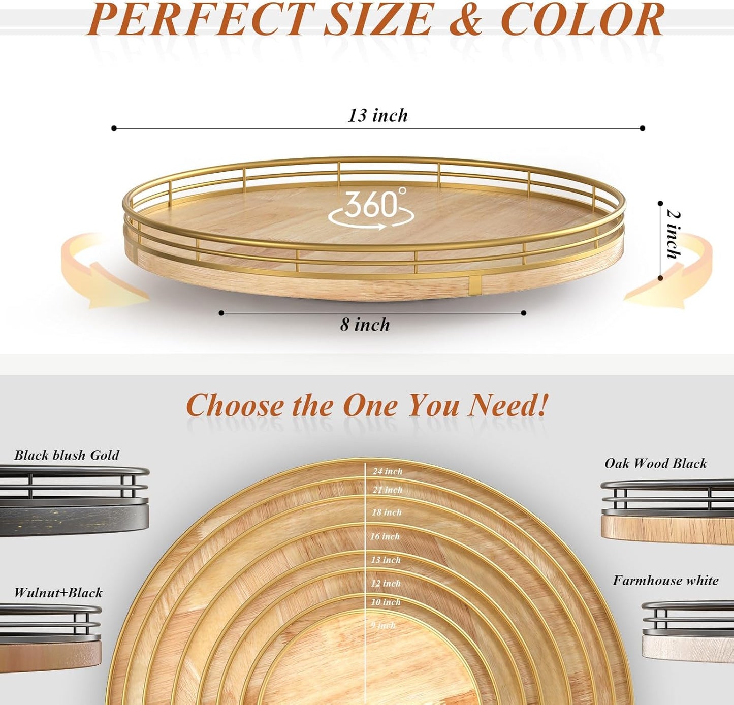 Farmhouse Oak 13" Lazy Susan Turntable Organizer for Cabinet, Round Wooden Lazy Susan Organization and Storage for Dining Table, Pantry, Kitchen, Countertop, Cupboard,Home Decor