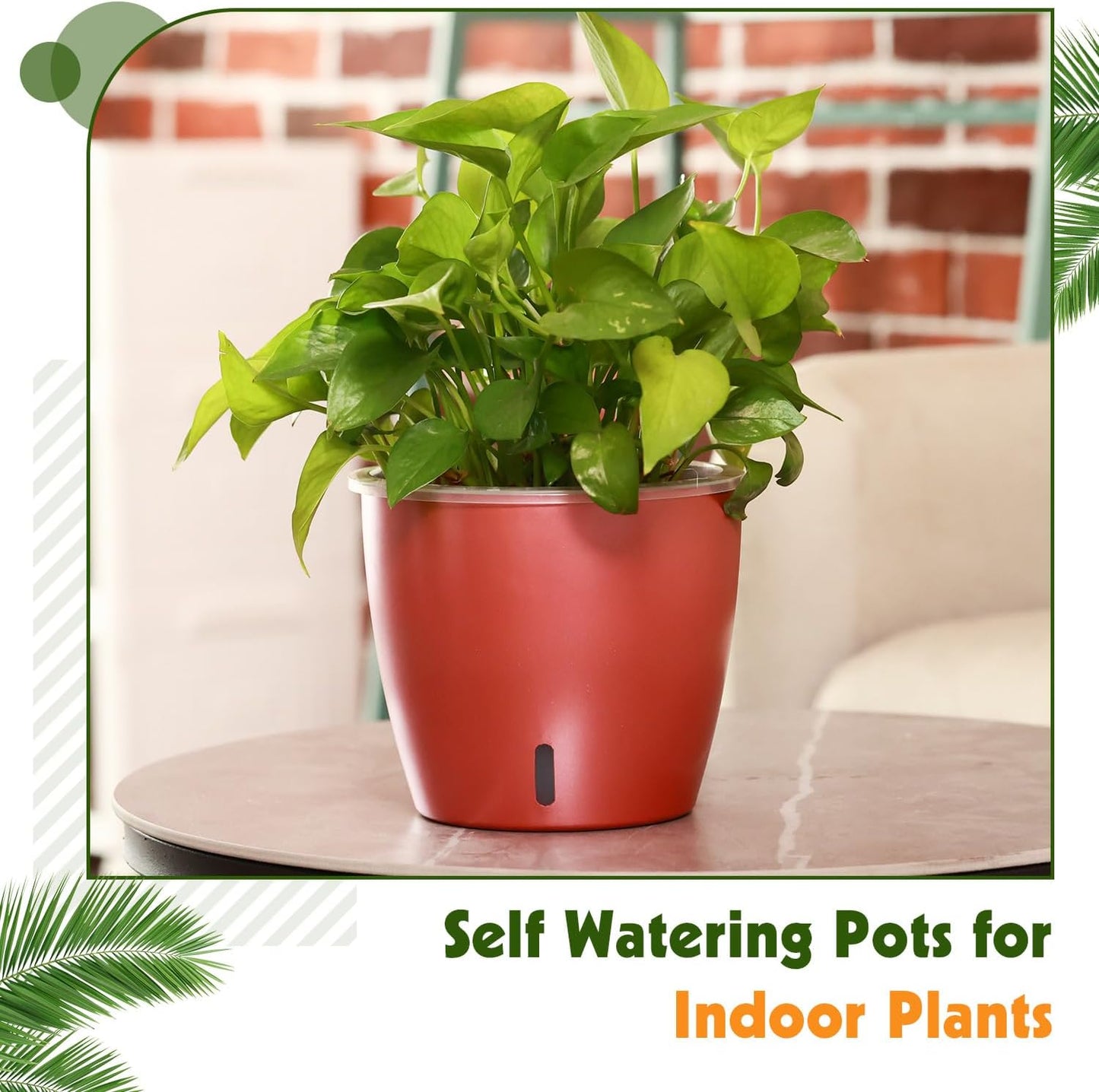 Self Watering Pots for Indoor Plants, 4-Pack 6.7'' Self Watering Planter with Drainage Holes, Small African Violet Pots with Water Indicator, Clear Wick Orchid Pot, Rose Gold