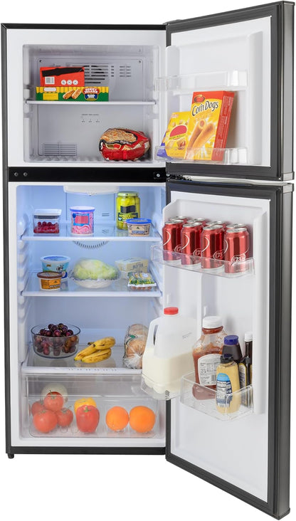 RecPro 10 Cu Ft 12V RV Refrigerator | Black Frost-Free Fridge with Freezer | Double Door, Adjustable Shelves, Reversible Door, Built-In Lock | 23.5”W x 26”D x 59”H | Off-Grid & Dry Camping Ready