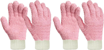 MIG4U Microfiber Dusting Gloves House Cleaning Glove for Blinds, Windows, Shutters, Furniture, and Car, Reusable Lint-Free Pink 2 Pairs S/M