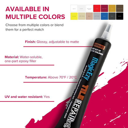 MagicEzy Tile RepairEzy (Light Gray/White Kit) - Porcelain Tile Repair Kit - Fix Cracked or Chipped Ceramic Tiles Fast - Thick Structural Repair Filler, Putty and Adhesive for Tiles