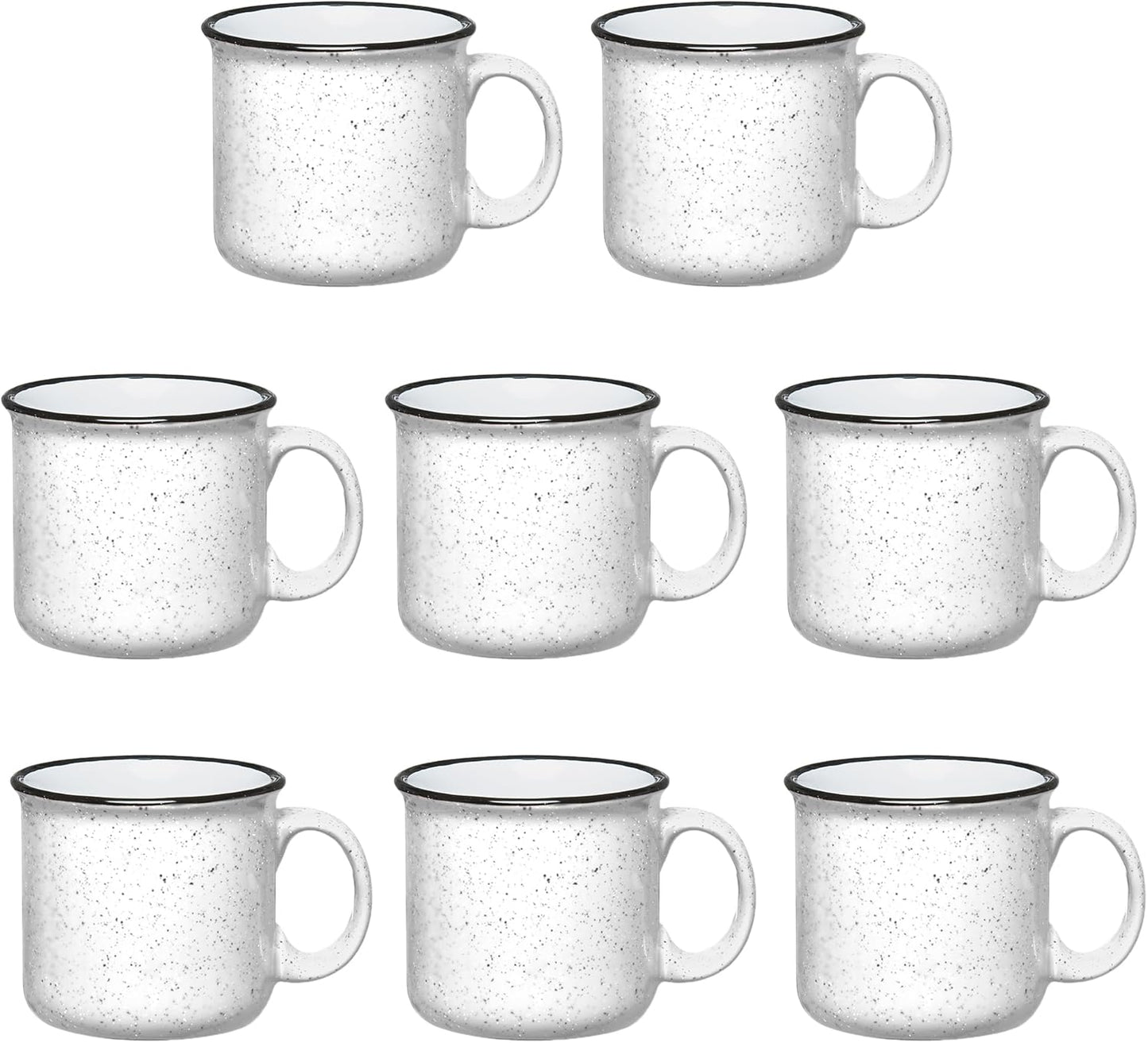 Set of 8 Ceramic Campfire Mugs – 15 Oz, White – Coffee & Tea Cups for Home, Work, Travel, Camping – Customizable, Great for DIY, Events, Companies