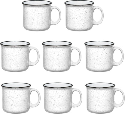 Set of 8 Ceramic Campfire Mugs – 15 Oz, White – Coffee & Tea Cups for Home, Work, Travel, Camping – Customizable, Great for DIY, Events, Companies