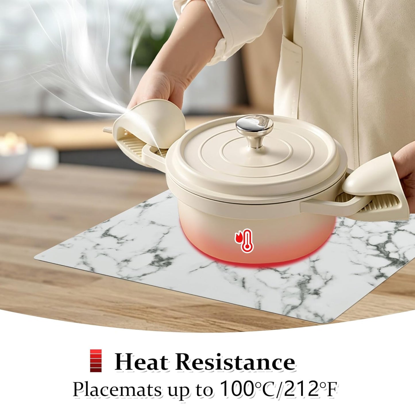 FROMHEART Faux Leather Placemats Set of 6–Waterproof,Heat/Oil Stain-Resistant PU Table Mat–Reversible,Easy to Clean Place Mats for Kitchen,Dining,Indoor/Outdoor,(Marble,11.8" x 17")