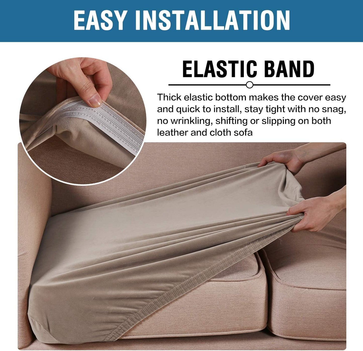 H.VERSAILTEX Velvet Stretch Couch Cushion Cover Plush Cushion Slipcover for Chair Loveseat Sofa Cushion Furniture Protector Seat Cushion Sofa Cover (3 Piece Sofa Cushion Covers, Taupe)