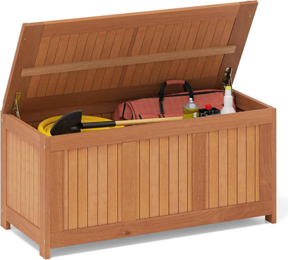 Tangkula 58 Gallon Wood Deck Box, 3-in-1 Patio Storage Bench Stool w/Flip Top for Cushions, Pool Supplies, Gardening Tools, Outdoor Container Chest for Garden, Backyard, Poolside