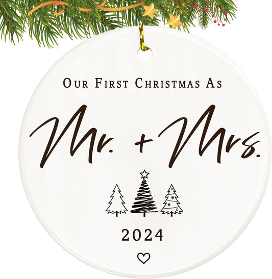 Our First Christmas Married Ornaments - Wedding Gift for Couples 2024, 1st Christmas as Mr and Mrs, Bridal Shower, Just Married Newlywed Couples