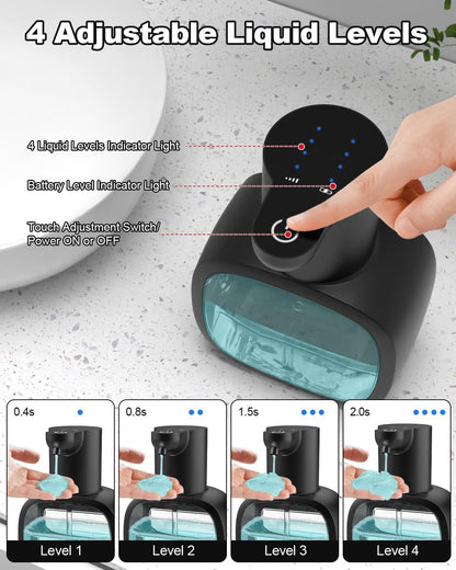 lazycozy® Automatic Soap Dispenser, Touchless Electric Soap Dispenser, 17oz, Rechargeable via USB-C, 4 Dispensing Modes, Wall Mount or Countertop, for Kitchen Sink, Bathroom, Hand, Dish, Black