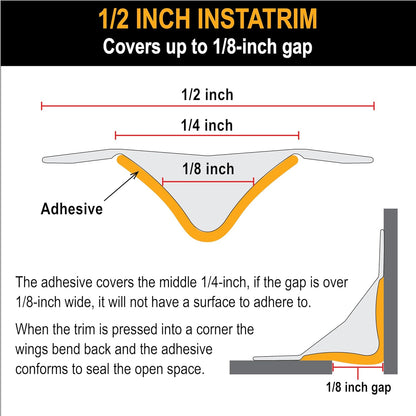 InstaTrim White New & Improved Caulk Trim, 1/2" by 10', Flexible, Water Resistant for Bathroom, Floors, and Walls | Easy Installation | No Mess, Stain Resistant
