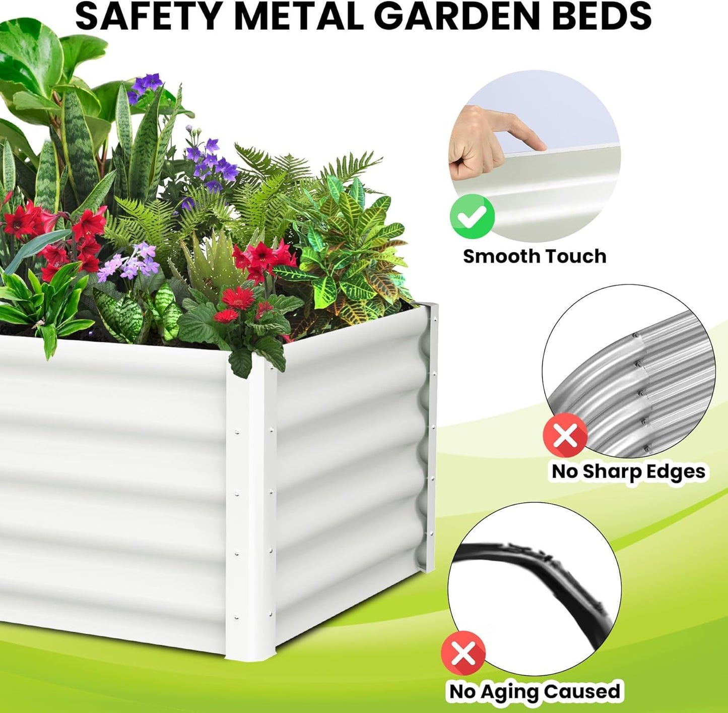 Large Outdoor Planter Boxes Kit Set of 2,6x3x1.5ft Galvanized Raised Bed Planter with Open-Ended Base Design, Elevated for Outdoor Plants, Durable Raised Bed for Gardening,Green
