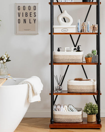 Small Woven Basket, 13.5 x 9.5 x 5 Inches, Storage Basket for Organizing, Cute Small Rope Shelf Closet Cube Storage Bins Baskets for Shelves, Dog Toy Gift Baskets Empty, 3 Pack Gradient Brown