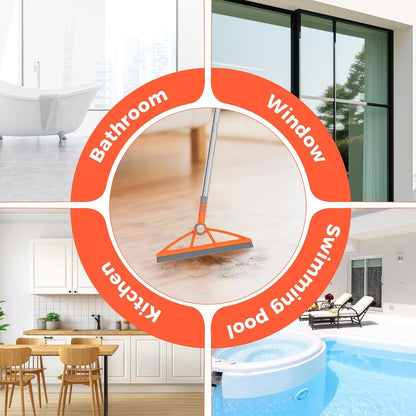2-in-1 Air Broom, 180° Rotating 54 Inch Adjustable Silicone Rubber Broom Includes 2 Scraping Strips, Sweep and Silicone Tools with Long Handle for Cleaning Bathrooms,Glass,Tiles,Pet Hair