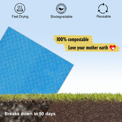 Swedish Dishcloths for Kitchen | 6 Pack Absorbent Cellulose Sponge Cloths Washable | Non-Scratch Reusable Paper Towels Quick Drying Cleaning Cloths - Blue