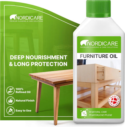 Nordicare Wood Oil Colorless - Premium Walnut Oil, Teak Oil, Wood Oil Furniture for Oak, Beech, Teak, Walnut, Pine, Larch - Natural Furniture Wood Oil - Made in Denmark - for Indoor Use (16.9 oz)