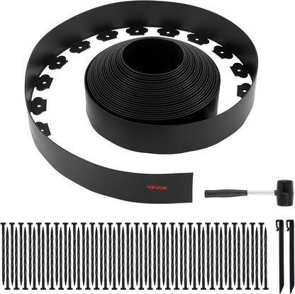 VEVOR Landscape Edging, 66 ft x 4 in Plastic Garden Border Edging with 60 Spikes & 2 Ground Stakes, No Dig, Flexible Lawn Edgings Roll, UV-Resistant Mini Fence Borders for Flower Beds Yard Paver