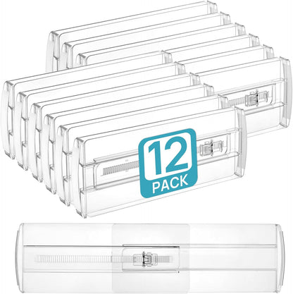 Vtopmart 12 Pack Drawer Dividers for Clothes, 4" High 10.2"-16.6" Adjustable Expandable Dresser Drawer Organizer, Clear Plastic Separators for Dresser, Baby Clothing, Underwear, Cosmetic, Toiletries