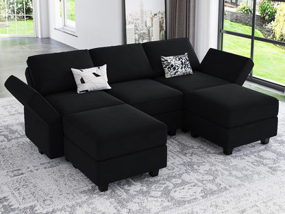 Belffin Modular Sectional Sofa with Double Chaise Velvet U Shaped Sofa Reversible Sectional Couch with Storage Black
