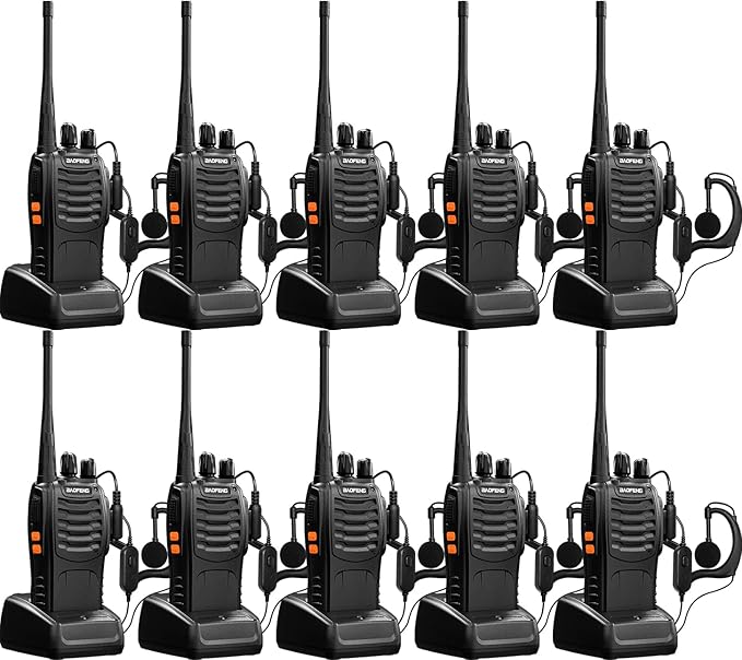Baofeng Walkie Talkies Two-Way Radios bf-888s for Adults Long Range Rechargeable Communicator Handheld Professional UHF Interphone 10 Pack Walky Talky Set with Earpiece,Li-ion Battery and Charger