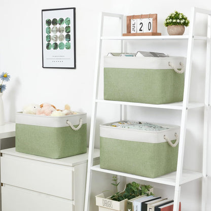 Bidtakay Large Fabric Baskets for Organizing [3-pack] Closet Organizers and Storage Baskets for Gifts Empty Foldable Nursery Baskets for Toy Storage 15 X 11 X 9.5 Inches (White&green)
