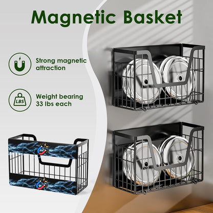 2 Set Magnetic Shelf for Fridge, Potato & Onion Storage Bins, Magnetic Fruit Basket for Refrigerator Pantry Kitchen Counter Laundry, Magnetic Fridge Organizer Spice Snacks Magnet Fridge Shelf