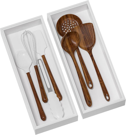 Kitchen Drawer Organizer Bins, Stackable Deep Bamboo Drawer Organizer for Silverware, Utensils, Cutlery, Flatware, Junk, Dresser, Bathroom, 15" x 6" x 2.5" (Set of 2)